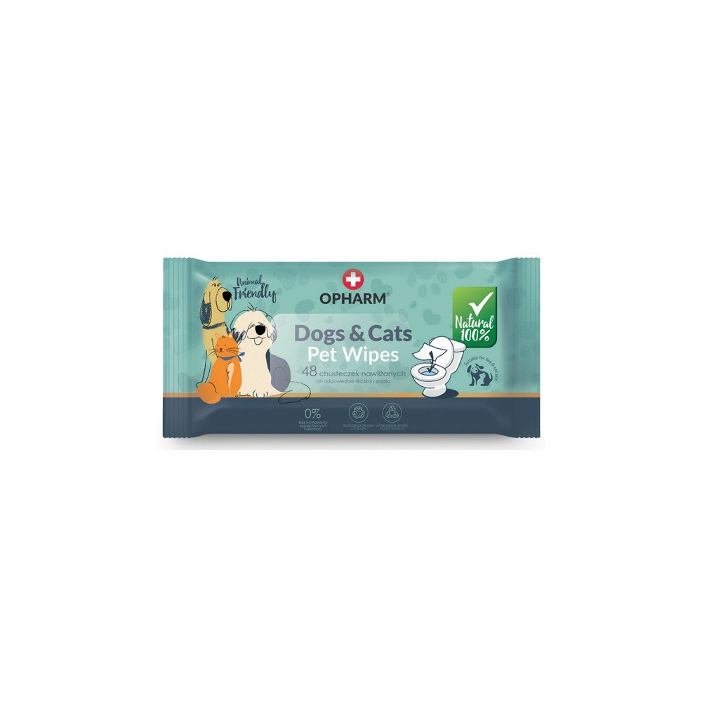 Opharm Dogs & Cats Pet Wipes - chusteczki nawilżane dla psa i kota 48szt