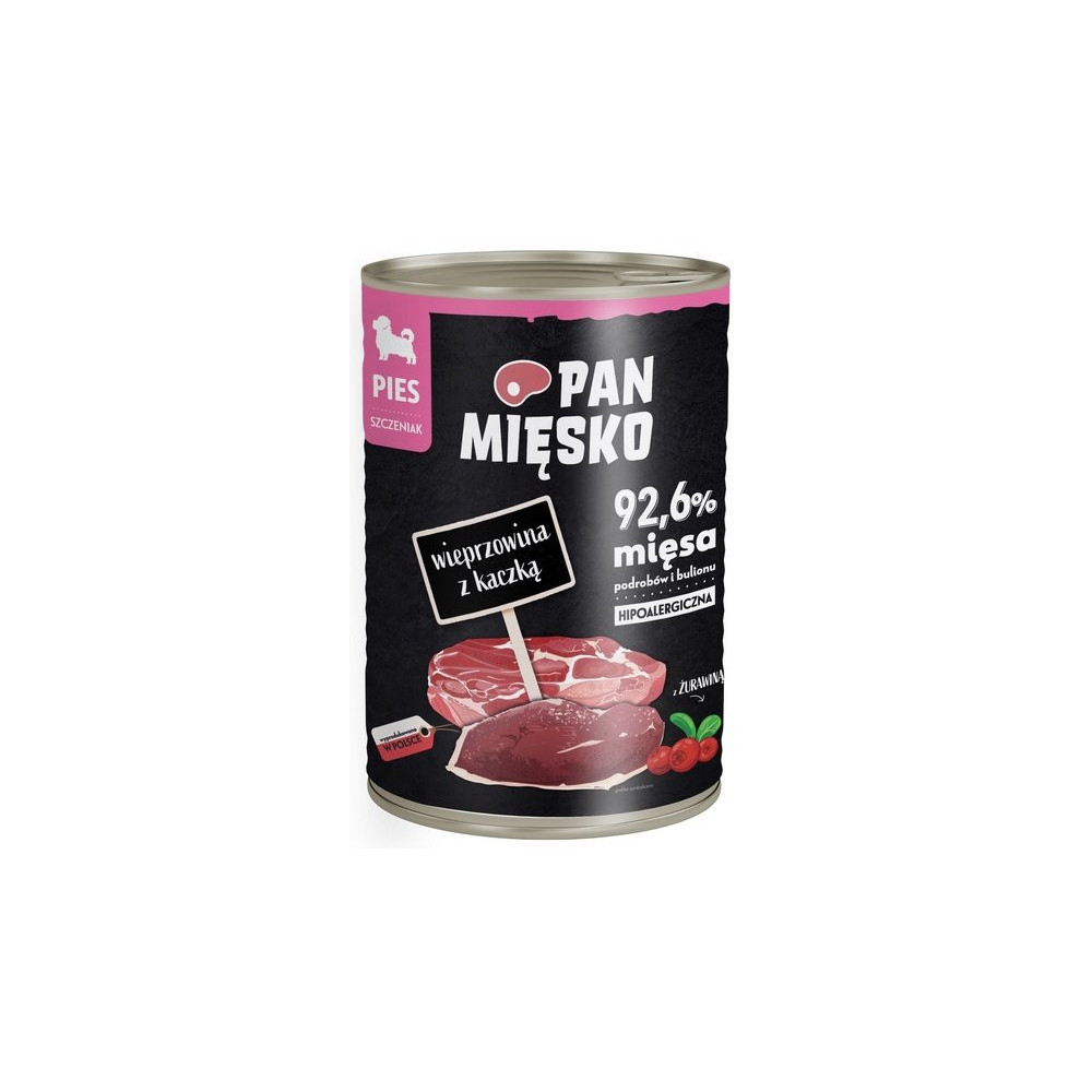 Pan Mięsko Karma mokra dla szczeniąt Wieprzowina z kaczką puszka 400g