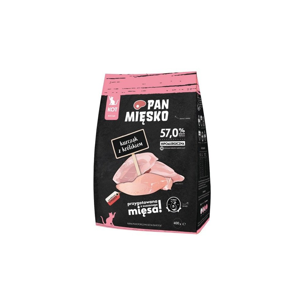 Pan Mięsko Karma sucha dla kociąt - kurczak i królik chrupki XS 400g
