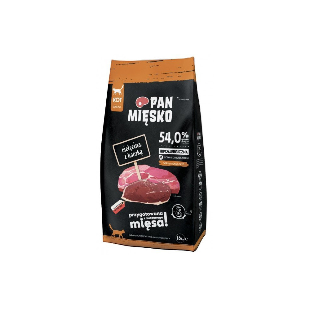 Pan Mięsko Karma sucha dla kota - cielęcina i kaczka chrupki M 1,6kg