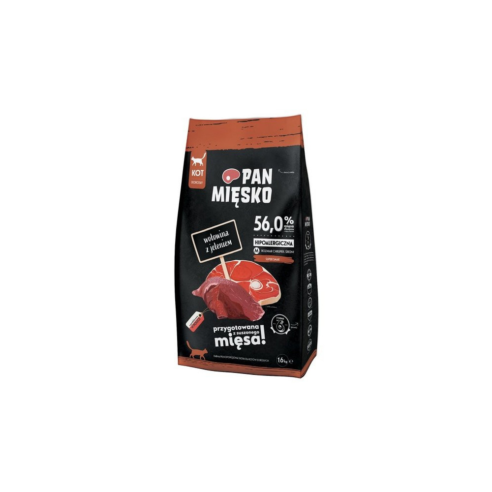 Pan Mięsko Karma sucha dla kota - wołowina i jeleń chrupki M 1,6kg