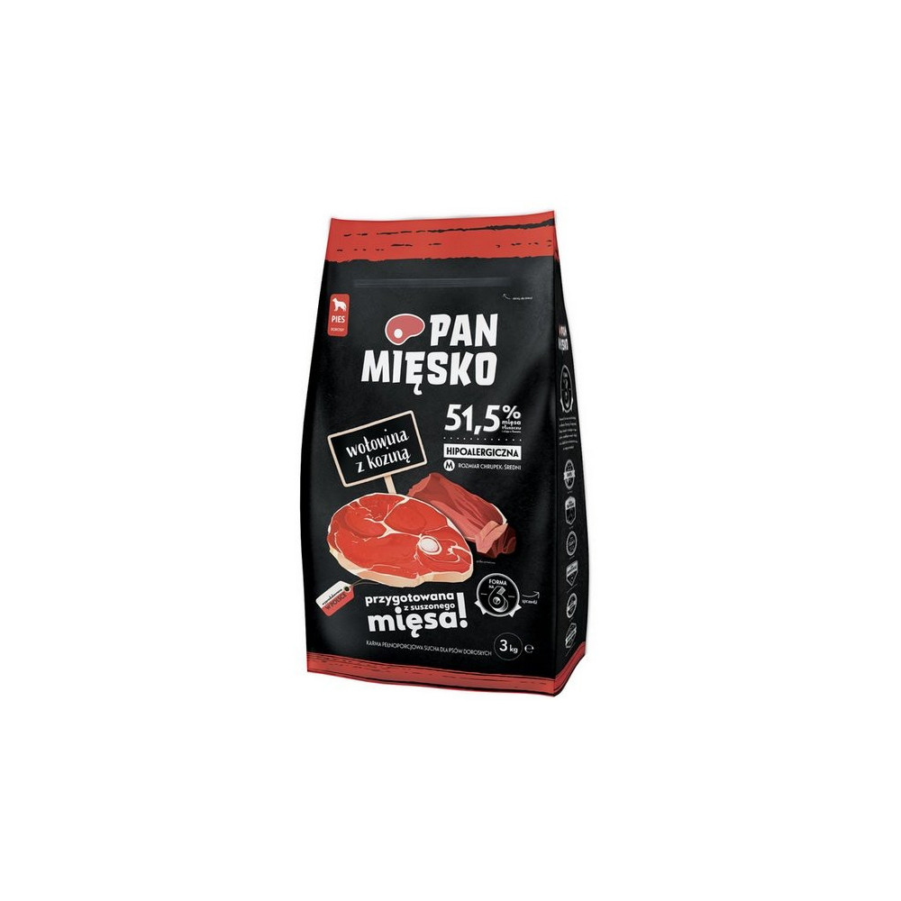 Pan Mięsko Karma sucha dla psa - wołowina i kozina chrupki M 3kg