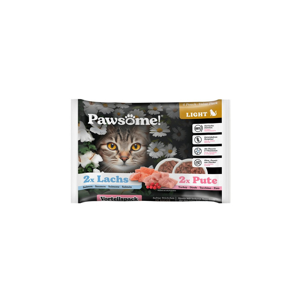 Pawsome Adult Light Lachs/Pute - łosoś/indyk saszetki 4x85g