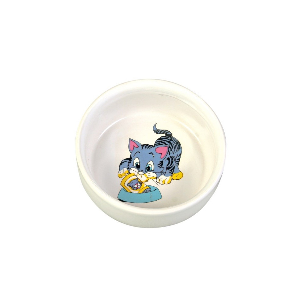 Trixie Miska ceramiczna biała z kotkiem 0,3L/11cm [4009]
