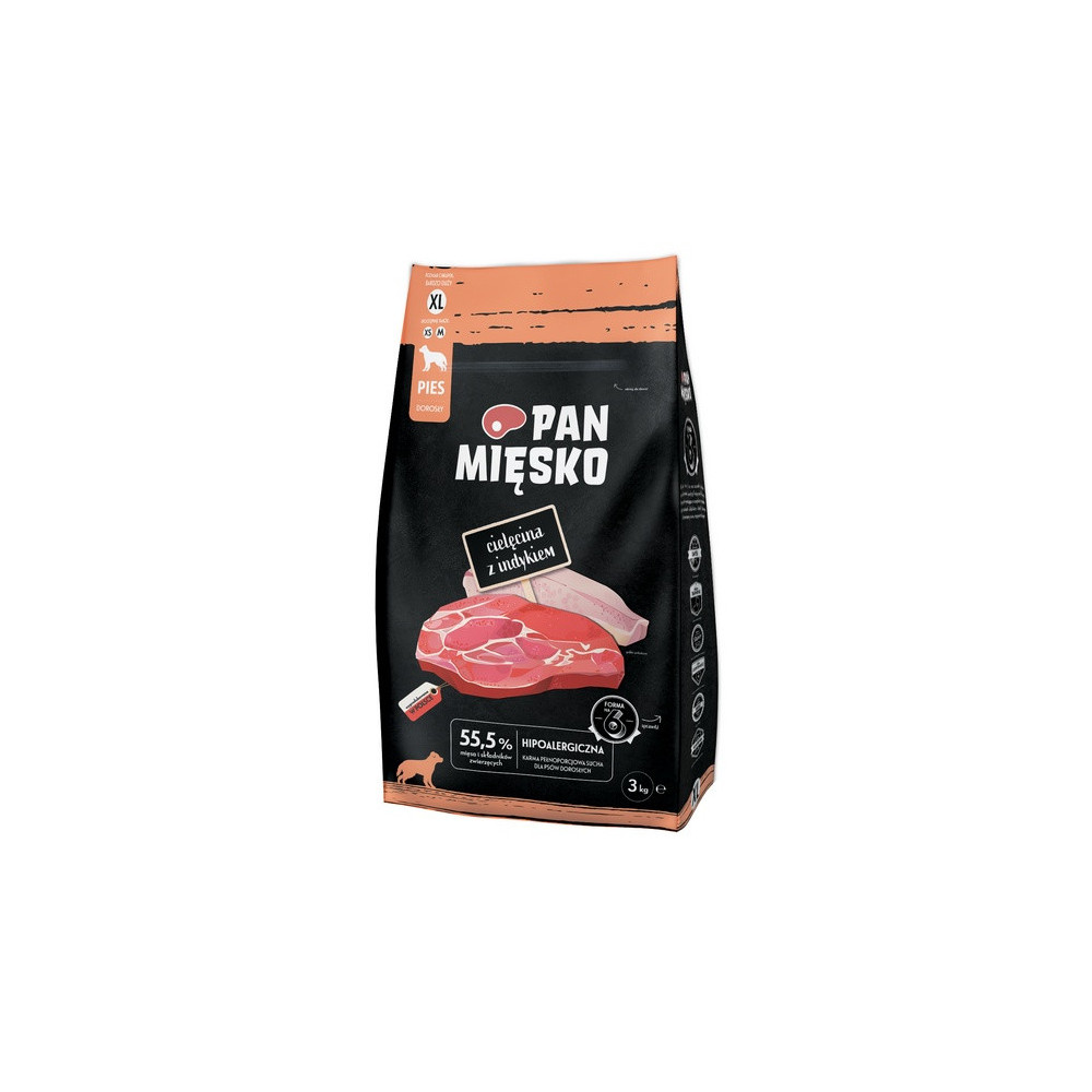Pan Mięsko Karma sucha dla psa - cielęcina i indyk chrupki XL 3kg