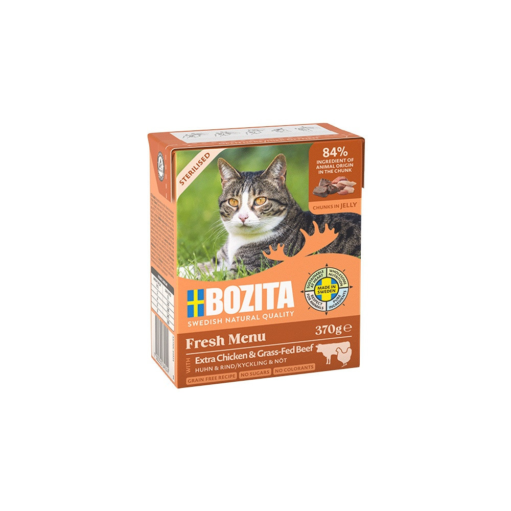 Bozita Sterilised z Extra Kurczakiem i wołowiną kawałki w galaretce kartonik 370g