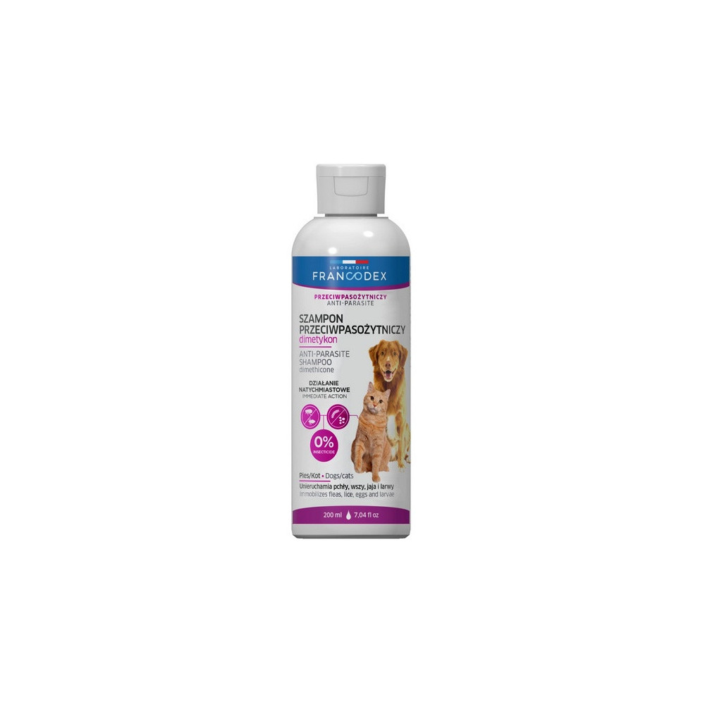 Francodex Szampon z dimetykonem przeciw pasożytom dla psa i kota 200ml [FR179618]