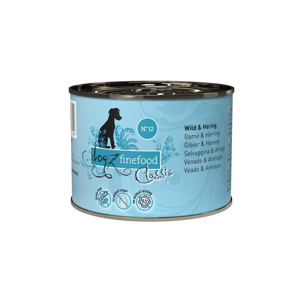 Dogz Finefood Classic N.12 Dziczyzna i śledź puszka 200g