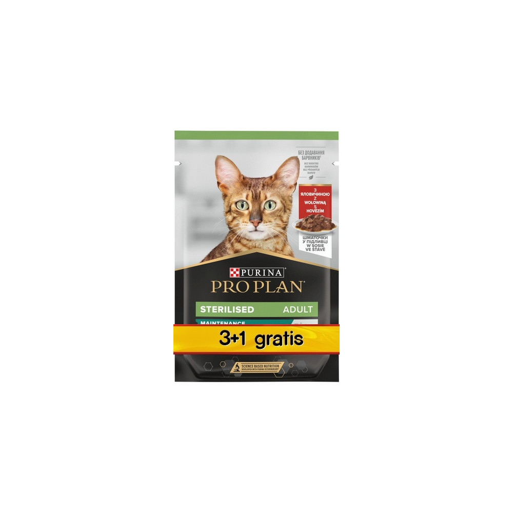 Purina Pro Plan Cat Sterilised wołowina saszetka 4x85g 3+1 gratis