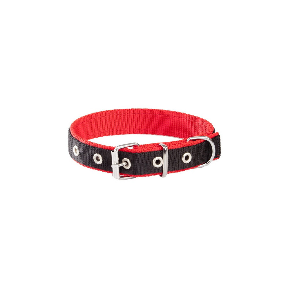 Dingo Obroża taśma polipropylenowa podwójnie zszywana 2,5cm/55cm czarno-czerwona