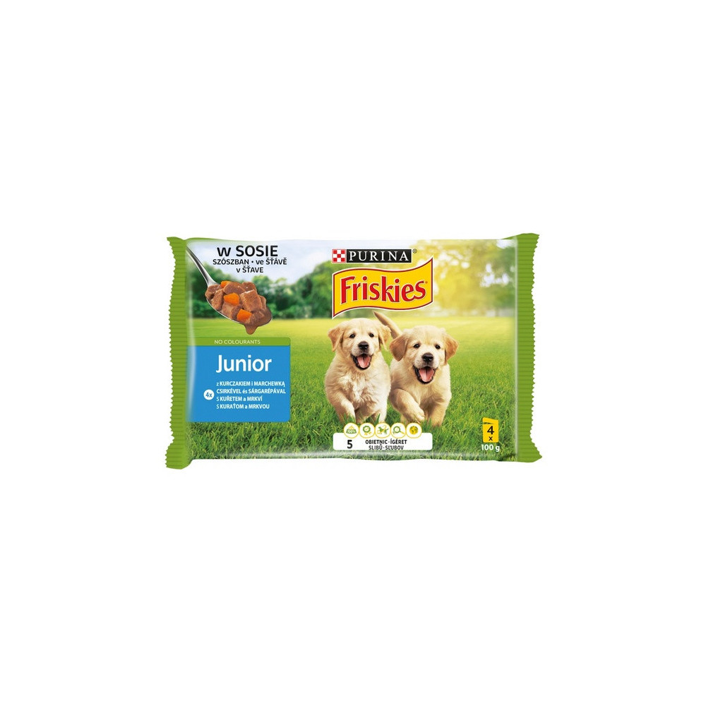 Friskies Dog Junior Kurczak i marchewka w sosie saszetki 4x100g