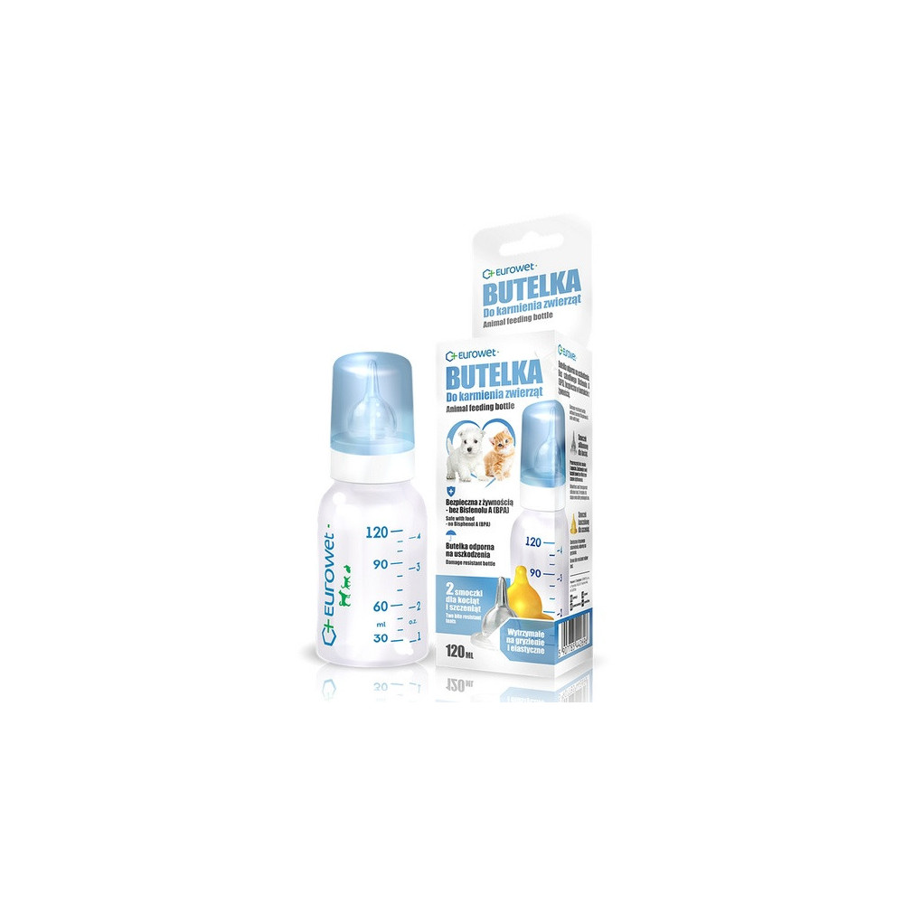 Eurowet Butelka ze smoczkiem do karmienia zwierząt 120ml