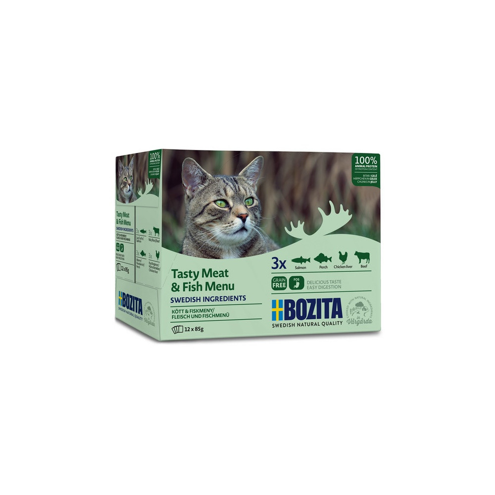Bozita Cat Multibox z mięsem i rybą w galaretce saszetki 12x85g