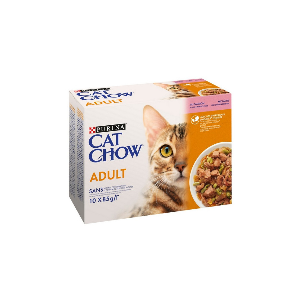 Purina Cat Chow Łosoś i zielona fasolka saszetki 10x85g