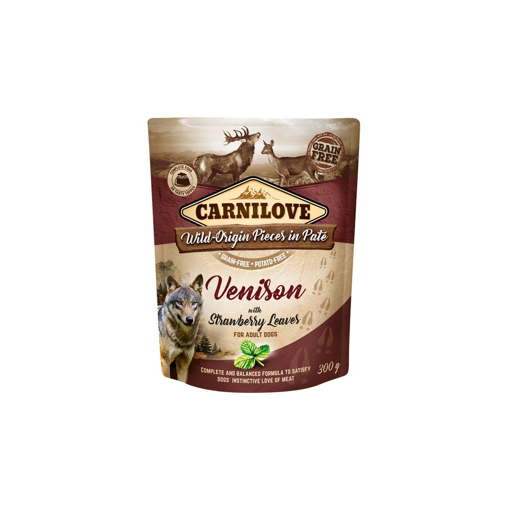 Carnilove Dog Venison & Strawberry Leaves - dziczyzna i liście truskawki saszetka 300g
