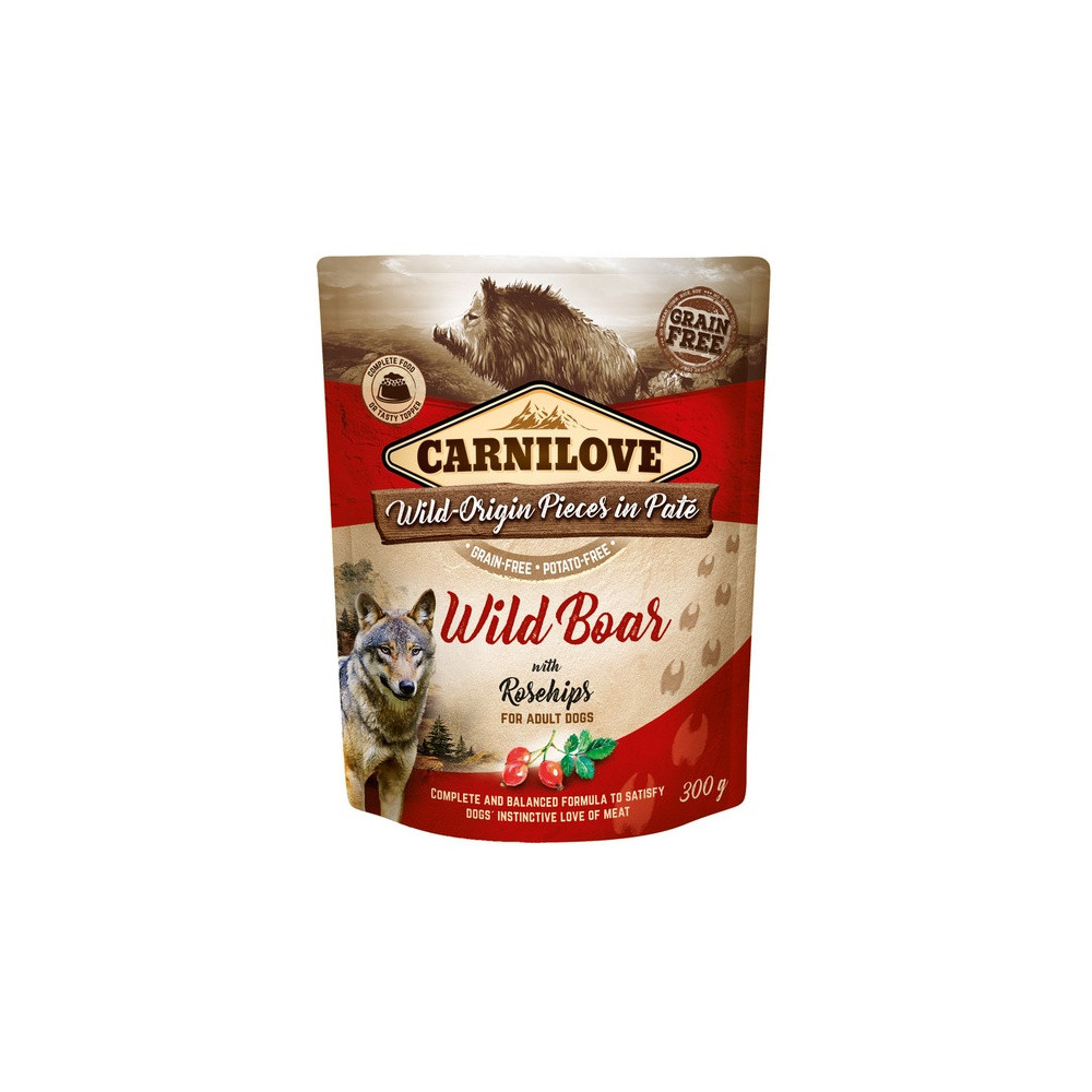 Carnilove Dog Wildboar & Rosehips - dzik i owoce dzikiej róży saszetka 300g