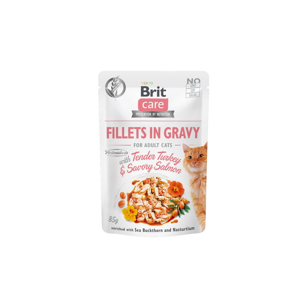Brit Care Cat Fillets In Gravy Tender Turkey & Savory Salmon saszetka 85g
